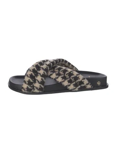 Pre-owned Anine Bing Houndstooth Print Slides In Black
