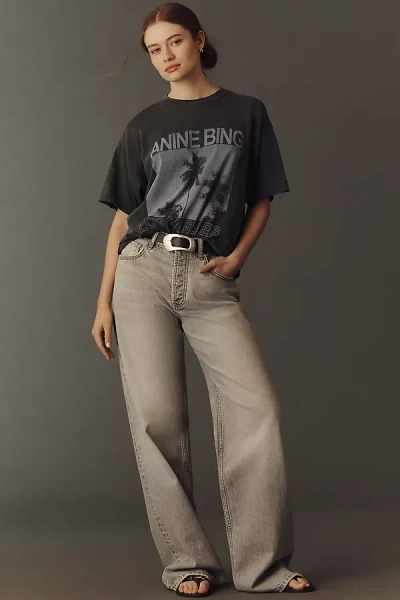 Anine Bing Hugh High-rise Wide-leg Jeans In Gray