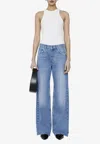 Anine Bing Hugh Logo Patch Wide-leg Jeans In Blue