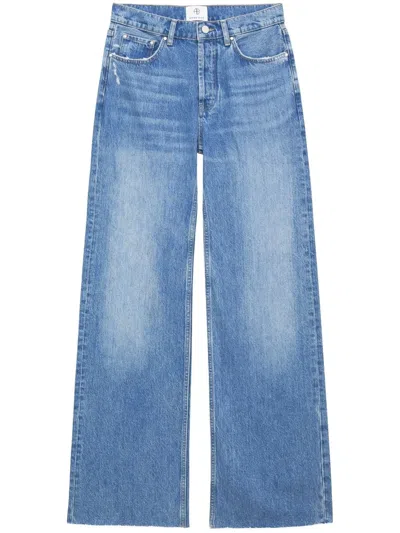 Anine Bing Hugh Logo Patch Wide-leg Jeans In Blue
