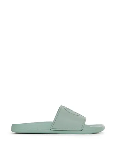 Anine Bing Isla Logo-embossed Slides In Green