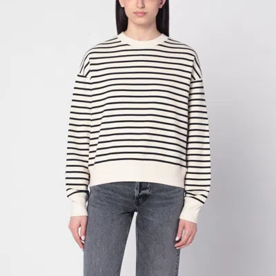 Anine Bing Striped Crew Neck Sweatshirt In White