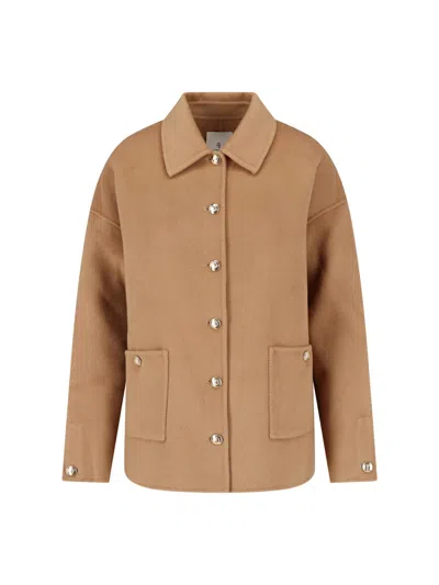 Anine Bing Short Brown Wool And Cashmere Jacket With Classic Collar