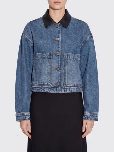 Anine Bing Yuma Cropped Textured-trimmed Denim Jacket In Blue