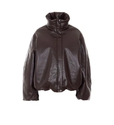 Anine Bing Womens Deep Brown Cyrus Funnel-neck Leather-blend Jacket Xs