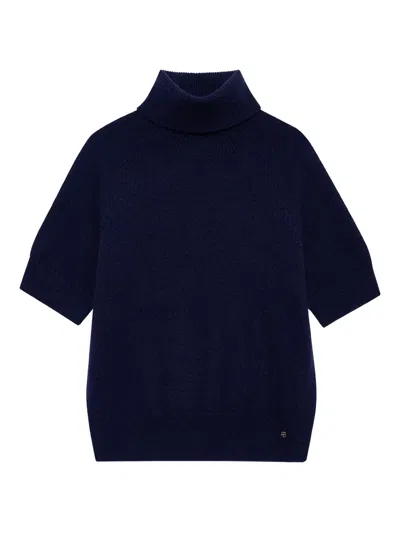 Anine Bing Jackson Turtleneck Short-sleeve Sweater In Blue