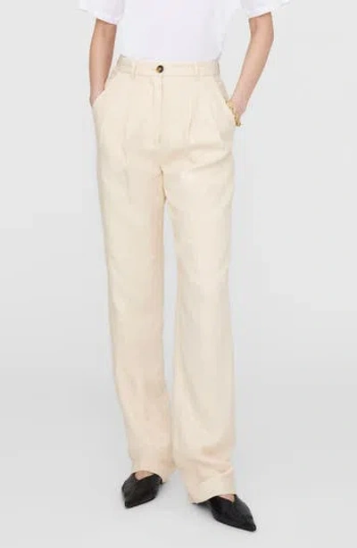 Anine Bing Jay High Waist Pleated Wide Leg Linen Trousers In Light Yellow Linen