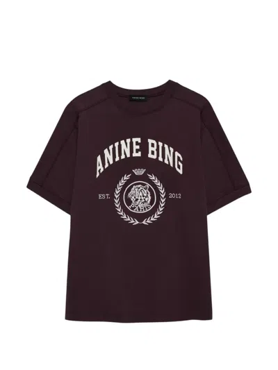 Anine Bing Jaylin Logo-print Crew-neck T-shirt In Burgundy