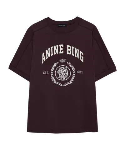 Anine Bing Jaylin Logo-print Crew-neck T-shirt In Burgundy