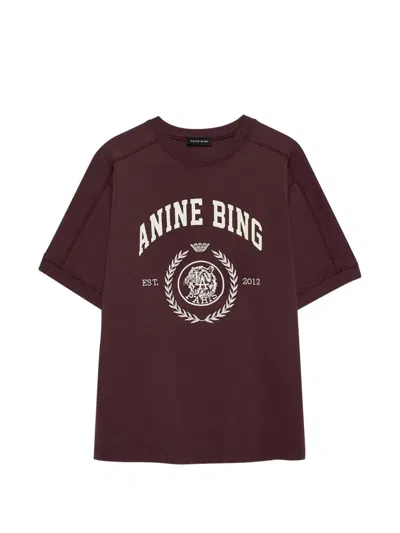 Anine Bing Short Sleeve Crew Neck Graphic Top In Burgundy