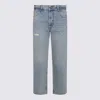 Anine Bing Straight Leg Trousers Distressed Finish In Blue