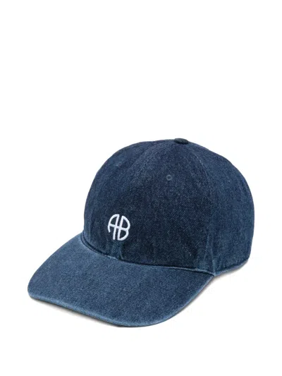 Anine Bing Jeremy Monogram-embroidered Denim Cap In Blue