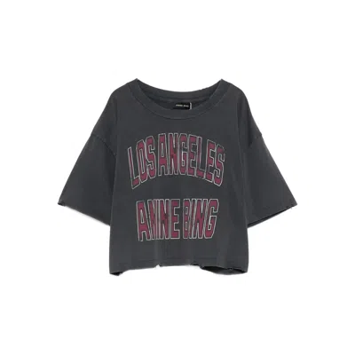 Anine Bing Black Washed Cropped Johnny T-shirt Women In Gray
