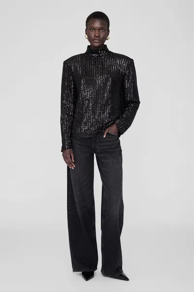 ANINE BING ANINE BING JOSEPHINE TOP IN BLACK SEQUIN