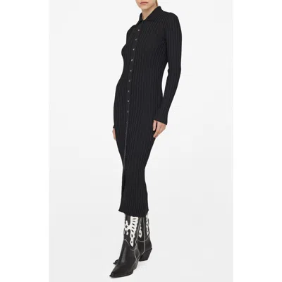 Anine Bing Joslyn Ribbed Button-up Midi Dress In Black