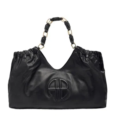 Anine Bing Chain Strap Ruched Detailing Soft Texture Tote In Black