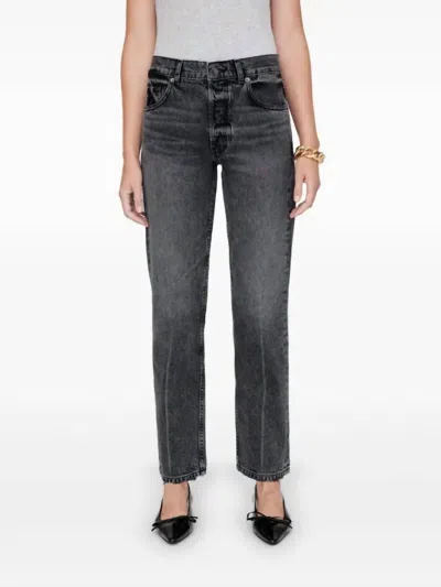 Anine Bing Kate Mid Rise Denim Straight Jeans In Grey