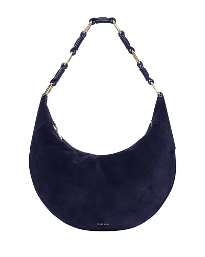 Anine Bing Kate Suede Hobo Bag In Blue