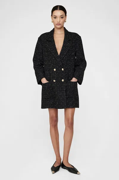 Anine Bing Katharine Dress In Black And White Tweed