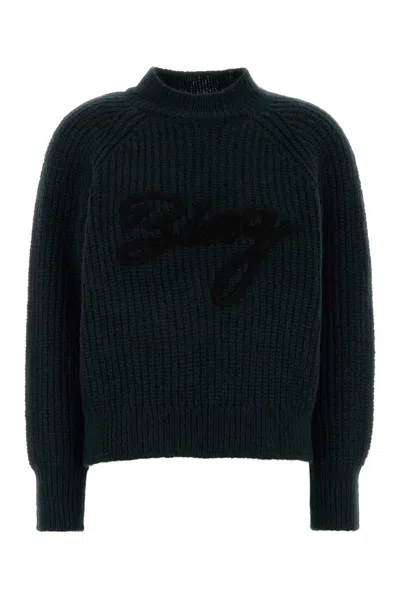 Anine Bing Kendrick Knit Sweater Mock Neck Ribbed In Blue