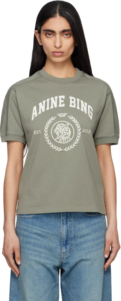 Anine Bing Khaki Jaylin Collegiate T-shirt In Green
