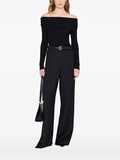 Anine Bing Kira Off-shoulder Ribbed Sweater In Black