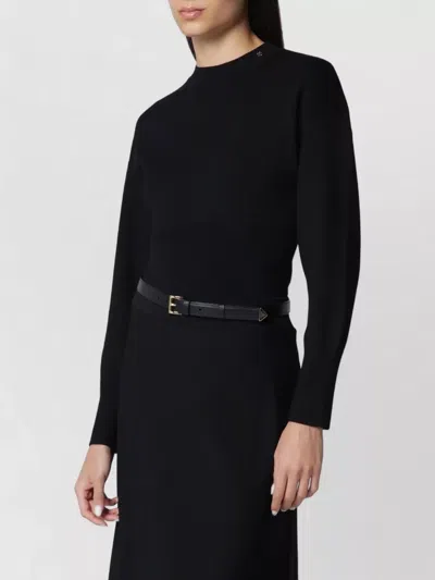 Anine Bing Imane Knit Sculpted Waist Crew Top In Black