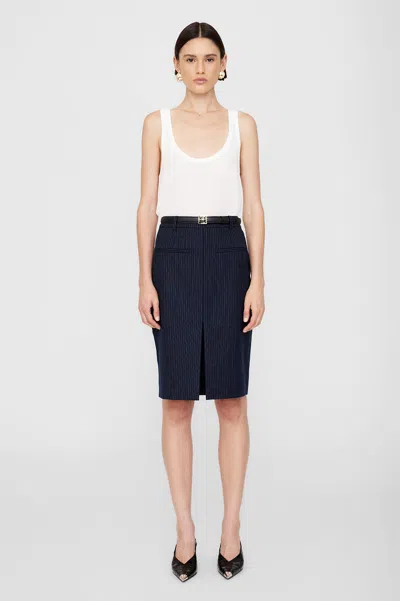 Anine Bing Kora Skirt In Navy Pinstripe In Blue