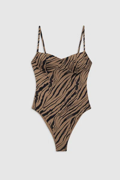 Anine Bing Kyler One Piece In Tiger Shell Print In Brown