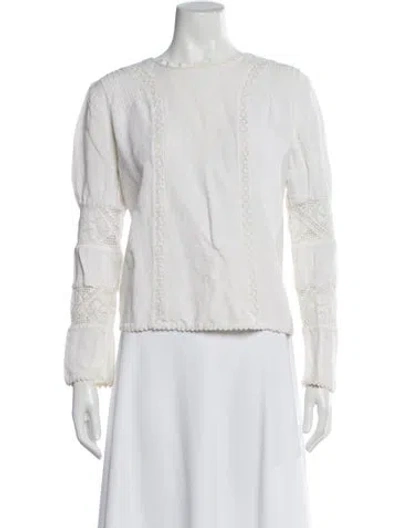 Pre-owned Anine Bing Lace Pattern Crew Neck Blouse In White