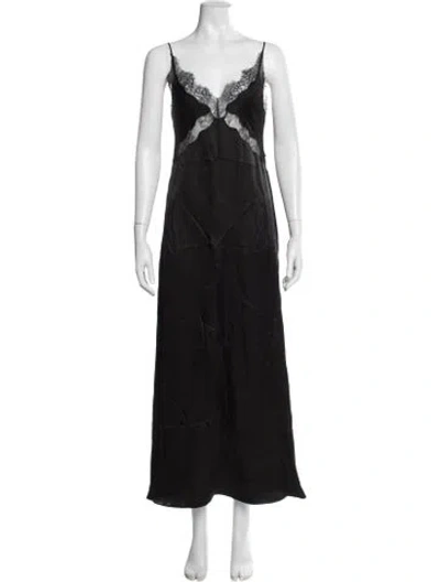 Pre-owned Anine Bing Lace Pattern Long Dress In Black