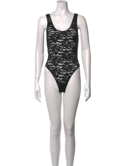 Pre-owned Anine Bing Lace Pattern Scoop Neck Bodysuit W/ Tags In Black