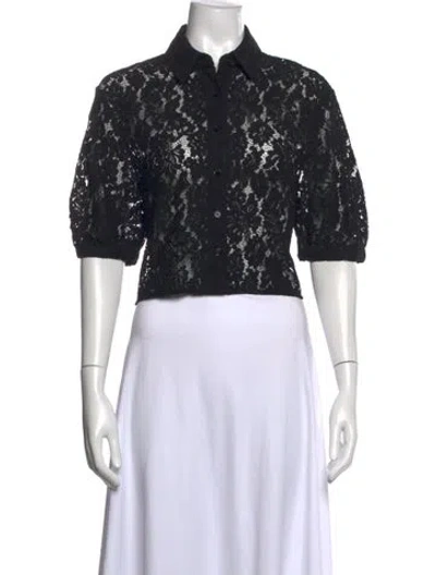 Pre-owned Anine Bing Lace Pattern Short Sleeve Button-up Top W/ Tags In Black