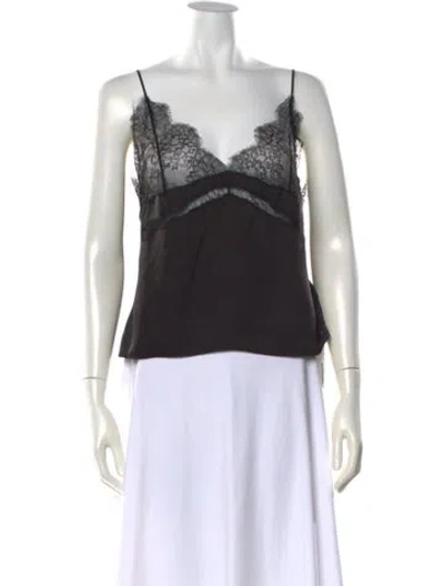Pre-owned Anine Bing Lace Pattern V-neck Top In Black