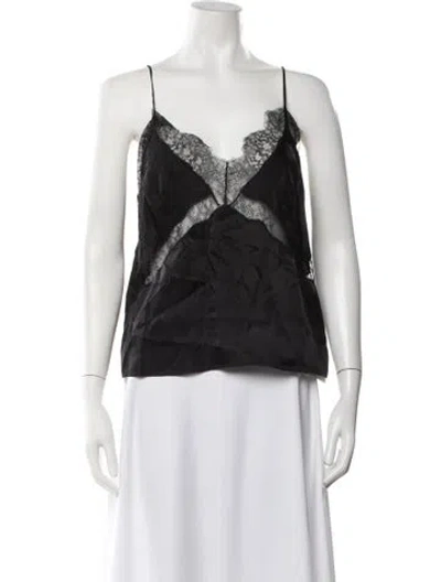 Pre-owned Anine Bing Lace Pattern V-neck Top In Black