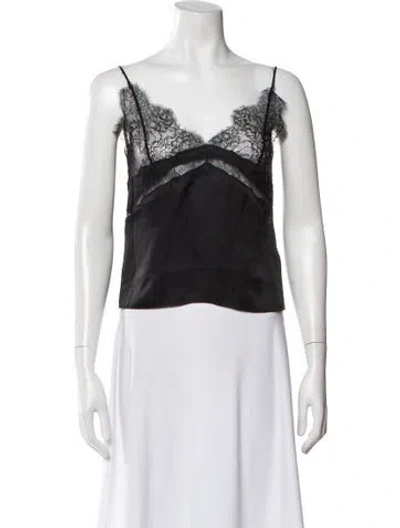 Pre-owned Anine Bing Lace Pattern V-neck Top W/ Tags In Black