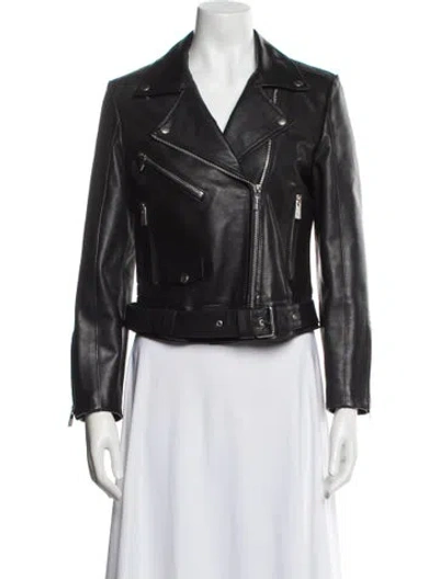 Pre-owned Anine Bing Lamb Leather Biker Jacket In Black