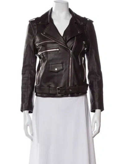 Pre-owned Anine Bing Lamb Leather Biker Jacket In Brown