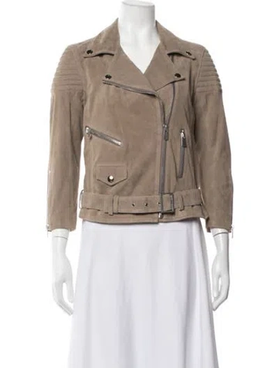 Pre-owned Anine Bing Lamb Leather Biker Jacket In Neutrals