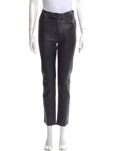 Pre-owned Anine Bing Lamb Leather Straight Leg Pants In Black