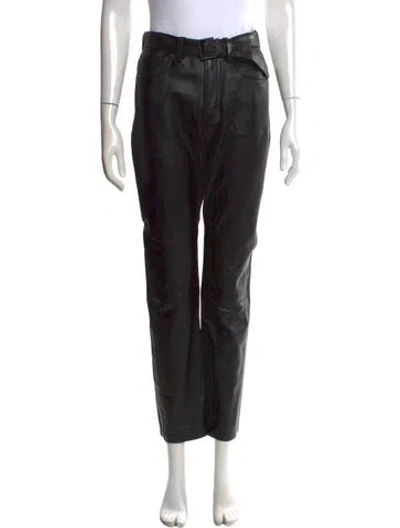 Pre-owned Anine Bing Lamb Leather Straight Leg Pants In Black