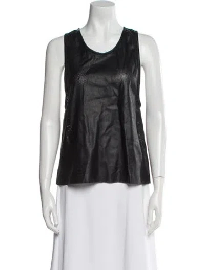 Pre-owned Anine Bing Lambskin Scoop Neck Top In Black