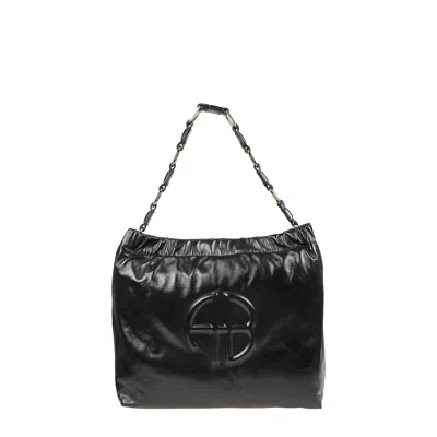 Anine Bing Lambskin Shoulder Bag With Interlaced Gold-tone Hardware In Black