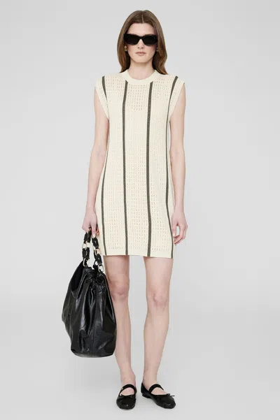 Anine Bing Lanie Dress In Ivory And Army Green Stripe In Brown
