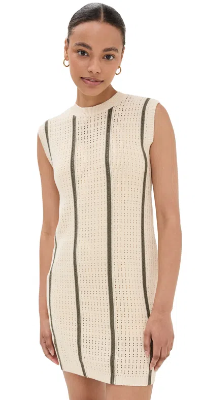 Anine Bing Lanie Open-knit Minidress In Ivory & Army Green Stripe