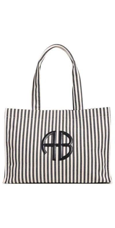 Anine Bing Lara Stripe Tote Bag White And Black Stripe