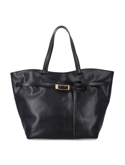 Anine Bing Large Leather Tote Bag With Buckle Detail In Nero