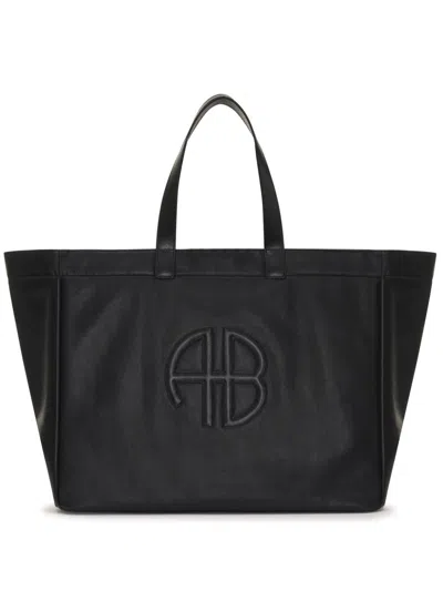 Anine Bing Large Rio Monogram Tote In Black
