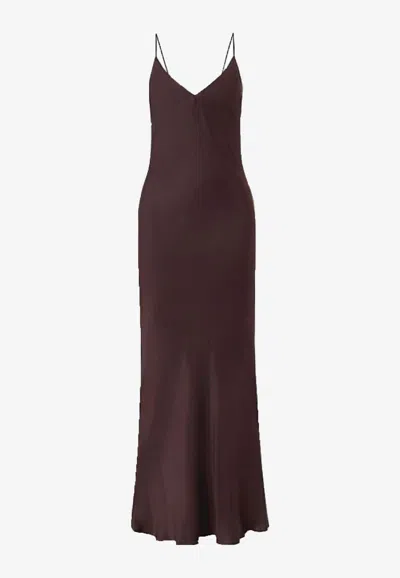 Anine Bing Laurel Silk-blend Satin Maxi Dress In Brown
