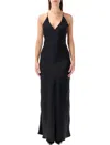 Anine Bing Black Satin Long Laurel Slip Dress With Crisscross Straps In Black